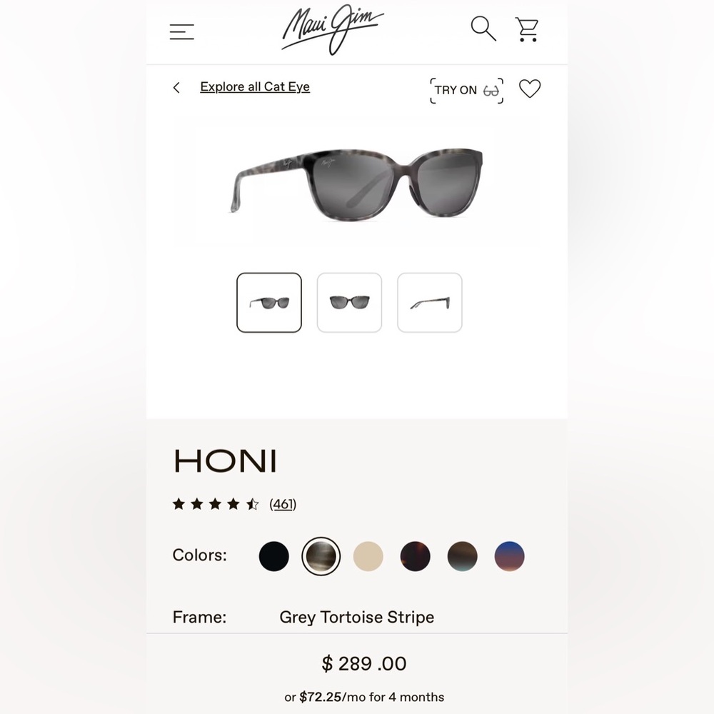 Maui Jim Honi Sunglasses Grey Tortoise Stripe Frame with Grey Lenses